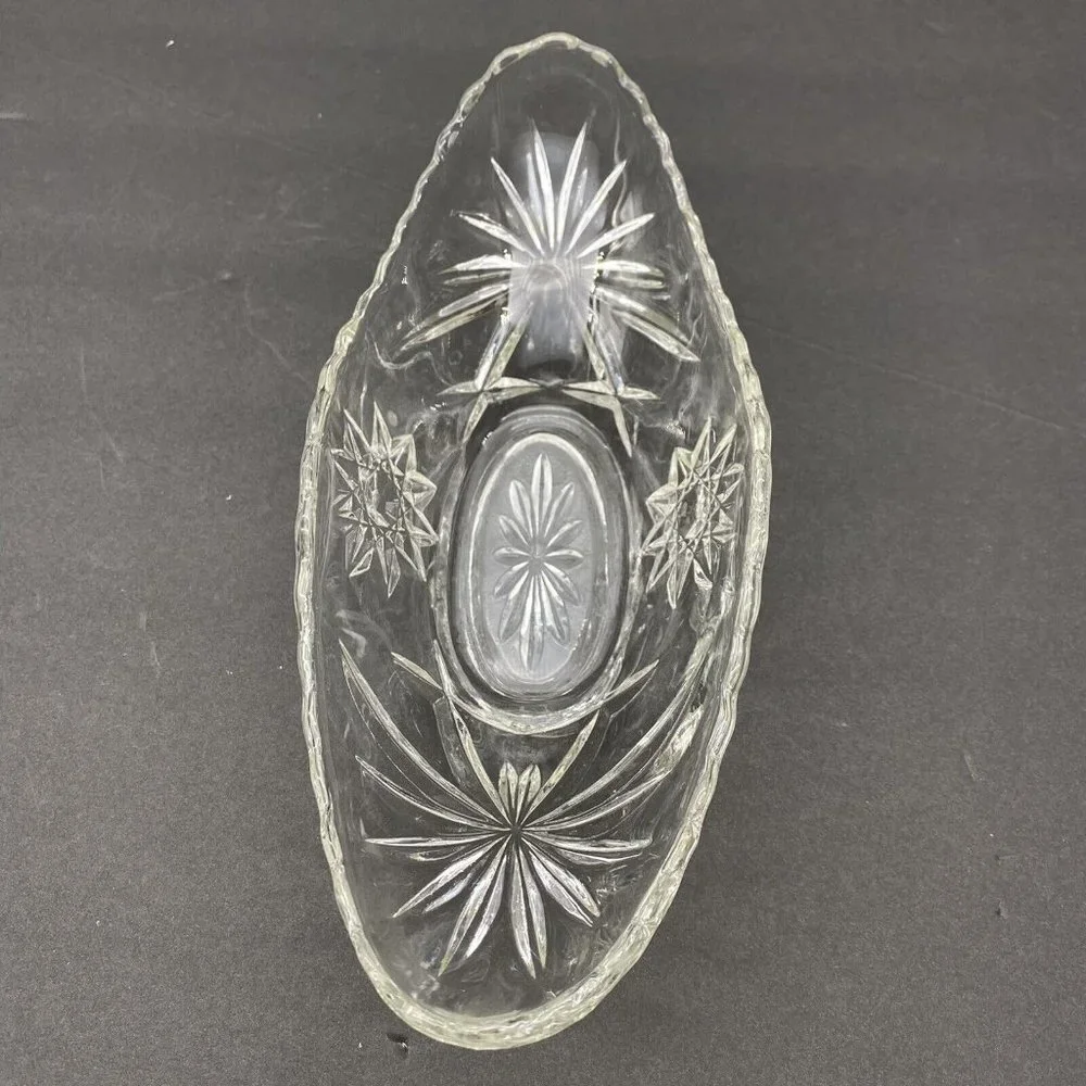 VTG 80s Pressed Glass Starburst Oval Serving Bowls Dish Set Of 2 Star Of David‎
